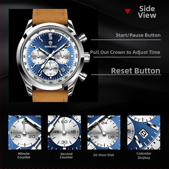 Binbond αντρικό πολυλειτουργικό ρολόι Quartz B380, με τρεις υποδείκτες, 30M αντοχή στο νερό, επίστρωση γυαλιού, μπράτσο από ανοξείδωτο ατσάλι