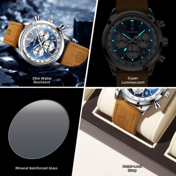 Binbond αντρικό πολυλειτουργικό ρολόι Quartz B380, με τρεις υποδείκτες, 30M αντοχή στο νερό, επίστρωση γυαλιού, μπράτσο από ανοξείδωτο ατσάλι