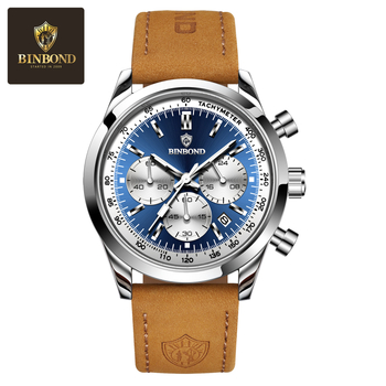 Binbond αντρικό πολυλειτουργικό ρολόι Quartz B380, με τρεις υποδείκτες, 30M αντοχή στο νερό, επίστρωση γυαλιού, μπράτσο από ανοξείδωτο ατσάλι