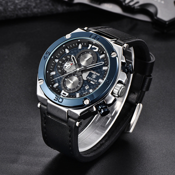 Ανδρικό ρολόι BENYAR BY-5151, μηχανισμός quartz, αδιάβροχο 30m, δερμάτινο λουράκι, ημερολόγιο, φωτιζόμενοι δείκτες, κίνηση Seagull PE903