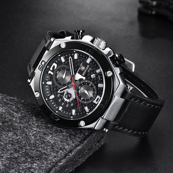 Ανδρικό ρολόι BENYAR BY-5151, μηχανισμός quartz, αδιάβροχο 30m, δερμάτινο λουράκι, ημερολόγιο, φωτιζόμενοι δείκτες, κίνηση Seagull PE903