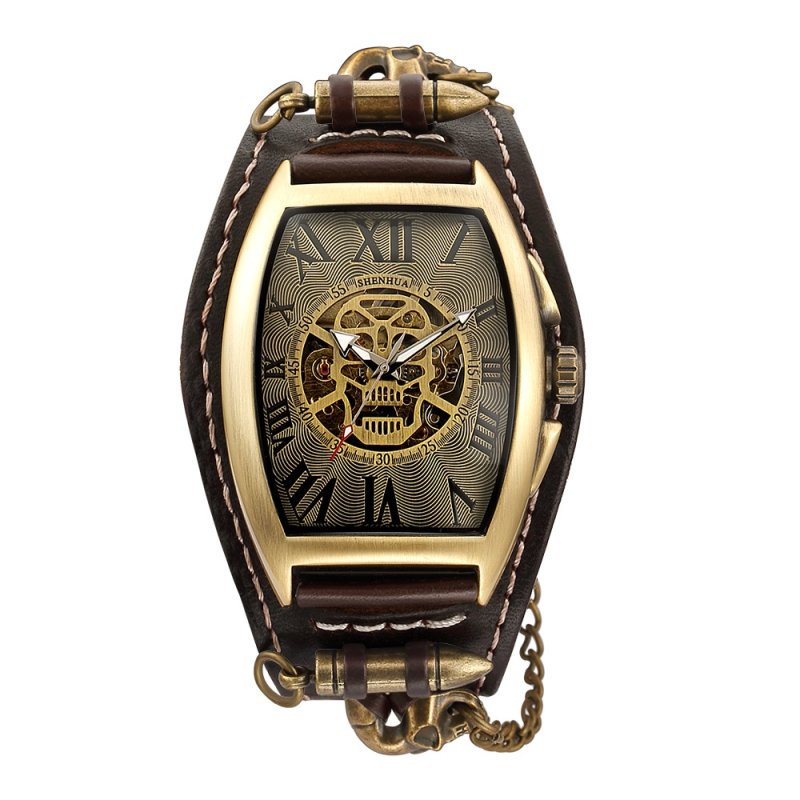 Shenhua férfi karóra Tourbillon, csontváz dizájn, automata mechanikus, barrel alakú tok, 43 mm átmérő, ötvözet tokkal és szíjjal