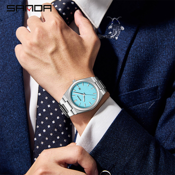 Ρολόι Sanda για άνδρες, ατσάλινο μπρασελέ, 30M αντοχή στο νερό, φωτιζόμενος καντράν, ημερολόγιο, μηχανισμός quartz