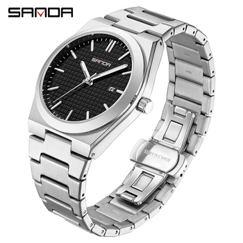 Ρολόι Sanda για άνδρες, ατσάλινο μπρασελέ, 30M αντοχή στο νερό, φωτιζόμενος καντράν, ημερολόγιο, μηχανισμός quartz