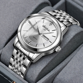 Ανδρικό ρολόι Quartz με σκελετωμένο καντράν και διαφανές πίσω κάλυμμα, αντοχή στο νερό έως 30 m, ημερολόγιο, φωτεινοί δείκτες, ατσάλινο σώμα και μπρασελέ