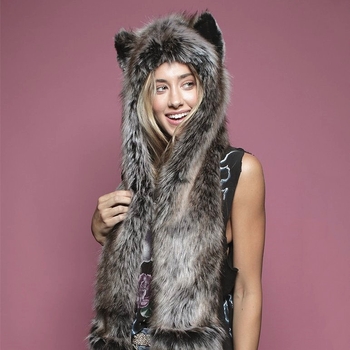 Комплект шапка, шал и ръкавици от изкуствен пух с плюшен животински мотив, три части: шапка, шал и ръкавици, тай дай обработка, унисекс за възрастни