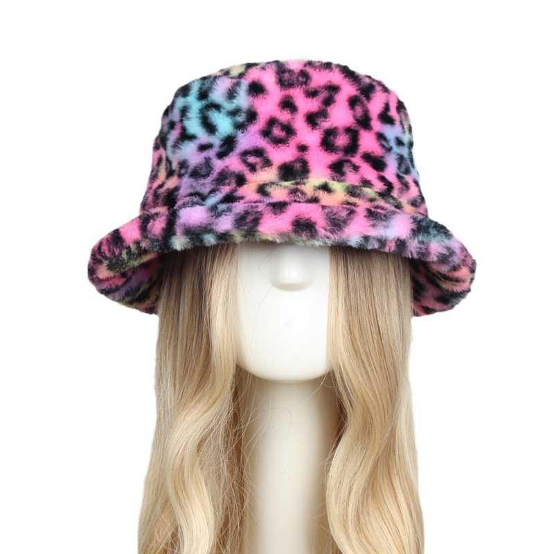 Рибарска шапка от изкуствен пух с леопардов принт за жени, топла за зимата