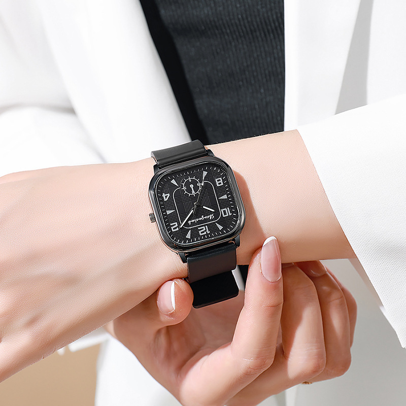 Muški sat s kvadratnim kućištem, kvarcni mehanizam 618, silikonska narukvica, legura kućišta, prilagodljivo logo