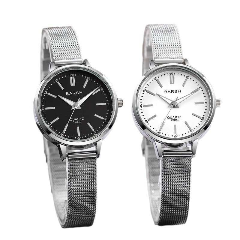 Женски часовник с мрежеста каишка, минималистичен дизайн, кварцов механизъм, световно време, корпус от сплав, закопчаване: единична сгъваема катарама