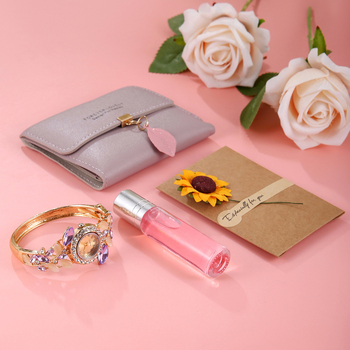 Σετ γυναικείου ρολογιού Quartz με 4 τεμάχια, κιβώτιο δώρου, κίνηση Zhongsheng, σώμα από κράμα, λουράκι από κράμα, κυκλικό καντράν