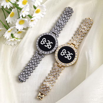 Дамски часовник с електронно движение, цифров дисплей, LED осветление, модел SL68, корпус и каишка от цинкова сплав