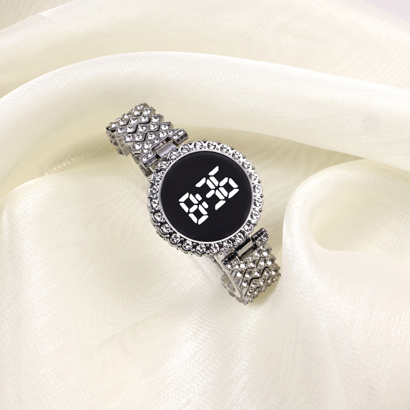 Дамски часовник с електронно движение, цифров дисплей, LED осветление, модел SL68, корпус и каишка от цинкова сплав