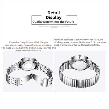 Αναλογικό ρολόι καρπού για ηλικιωμένους με φωτιζόμενο καντράν, μηχανισμός quartz, σώμα και ζώνη από ανοξείδωτο ατσάλι, αδιάβροχο έως 30 μ