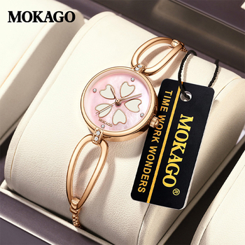 Γυναικείο ρολόι με μοτίβο τετράφυλλου φύλλου, φωτιζόμενο καντράν, διακοσμημένο με διαμάντια, ιαπωνικός μηχανισμός quartz, αδιάβροχο έως 30 μ