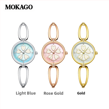 Γυναικείο ρολόι με μοτίβο τετράφυλλου φύλλου, φωτιζόμενο καντράν, διακοσμημένο με διαμάντια, ιαπωνικός μηχανισμός quartz, αδιάβροχο έως 30 μ