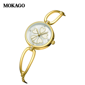 Γυναικείο ρολόι με μοτίβο τετράφυλλου φύλλου, φωτιζόμενο καντράν, διακοσμημένο με διαμάντια, ιαπωνικός μηχανισμός quartz, αδιάβροχο έως 30 μ