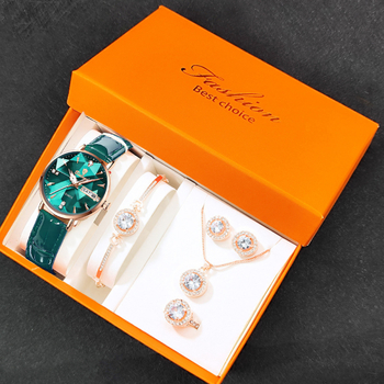 Γυναικείο ρολόι με διπλό ημερολόγιο και σετ βραχιόλι, Quartz κίνηση, αδιάβροχο 10m, περίβλημα από κράμα, μπρασελέ από λεπτό ατσάλι