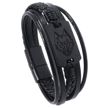 Farkasfej alakú karkötő ötvözet névtáblával, többrétegű kézzel készített bőr ékszer, Cortex anyag, uniszex üzleti stílus