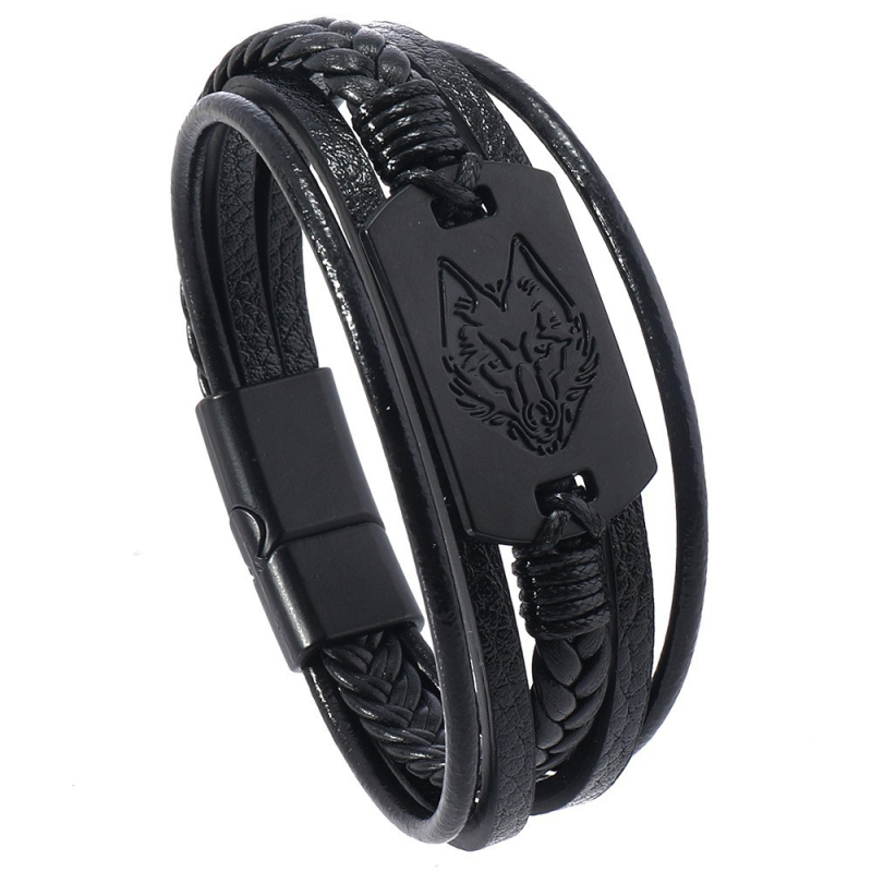 Farkasfej alakú karkötő ötvözet névtáblával, többrétegű kézzel készített bőr ékszer, Cortex anyag, uniszex üzleti stílus