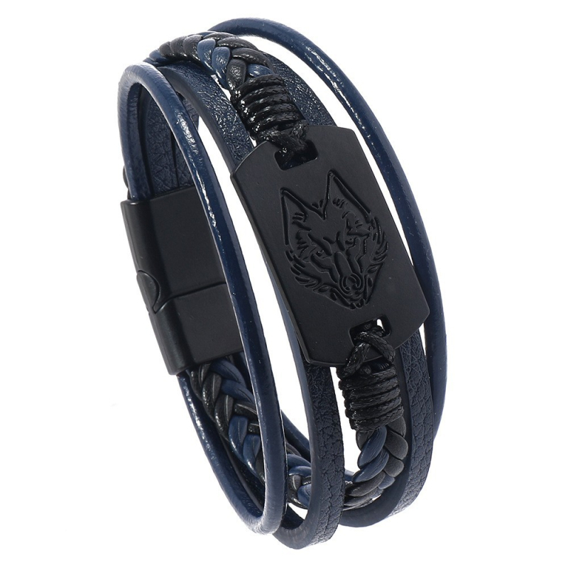 Farkasfej alakú karkötő ötvözet névtáblával, többrétegű kézzel készített bőr ékszer, Cortex anyag, uniszex üzleti stílus