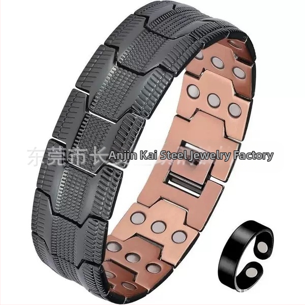 Férfi karkötő, retro háromsoros dizájnnal, teljes mágneses, vörösréz anyag, Seiko befejezés