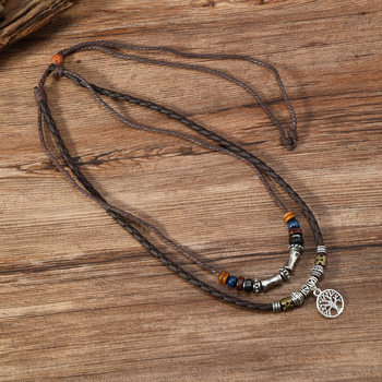 Κολιέ με Δέντρο της Ζωής διπλού επιπέδου, χειροποίητο, χάντρες, κρεμαστό από κράμα, κανονική αλυσίδα