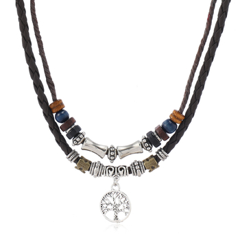 Κολιέ με Δέντρο της Ζωής διπλού επιπέδου, χειροποίητο, χάντρες, κρεμαστό από κράμα, κανονική αλυσίδα