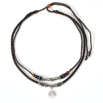 Κολιέ με Δέντρο της Ζωής διπλού επιπέδου, χειροποίητο, χάντρες, κρεμαστό από κράμα, κανονική αλυσίδα