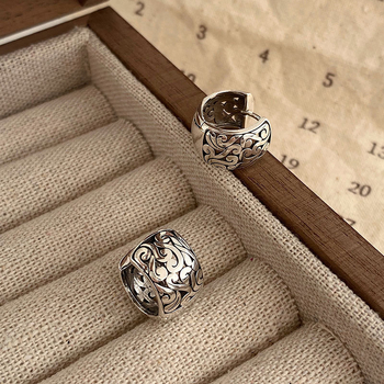 Χαλκού γεωμετρικά κούφια σκουλαρίκια με ακίδες S925, ηλεκτροπλατινωμένα, σε στυλ Νέου Κινέζικου