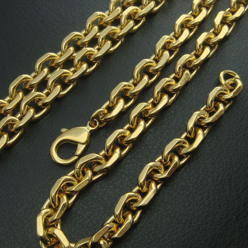 Muško bakreno ogrlica s vakuumskim debelim premazom, lanac 0 Word Chain, geometrijski stil