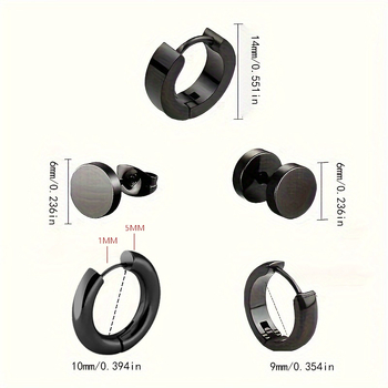 Γεωμετρικά σκουλαρίκια από ανοξείδωτο ατσάλι – σετ 5 ζευγάρια, ηλεκτροπλατινωμένα, κατάλληλα για unisex, περιλαμβάνει μπάρελ, κυκλικούς δίσκους και σπειροειδή στυλ