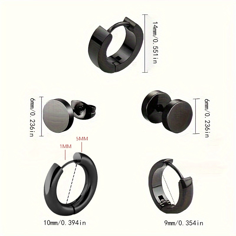 Γεωμετρικά σκουλαρίκια από ανοξείδωτο ατσάλι – σετ 5 ζευγάρια, ηλεκτροπλατινωμένα, κατάλληλα για unisex, περιλαμβάνει μπάρελ, κυκλικούς δίσκους και σπειροειδή στυλ