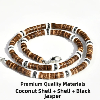 Ανδρικό κολιέ από κελύφος καρύδας με αλυσίδα κλειβί, γεωμετρικό σχέδιο, φυσικό κέλυφος καρύδας, μήκος 41–50 εκ