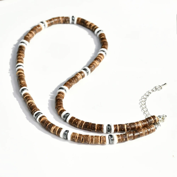 Ανδρικό κολιέ από κελύφος καρύδας με αλυσίδα κλειβί, γεωμετρικό σχέδιο, φυσικό κέλυφος καρύδας, μήκος 41–50 εκ