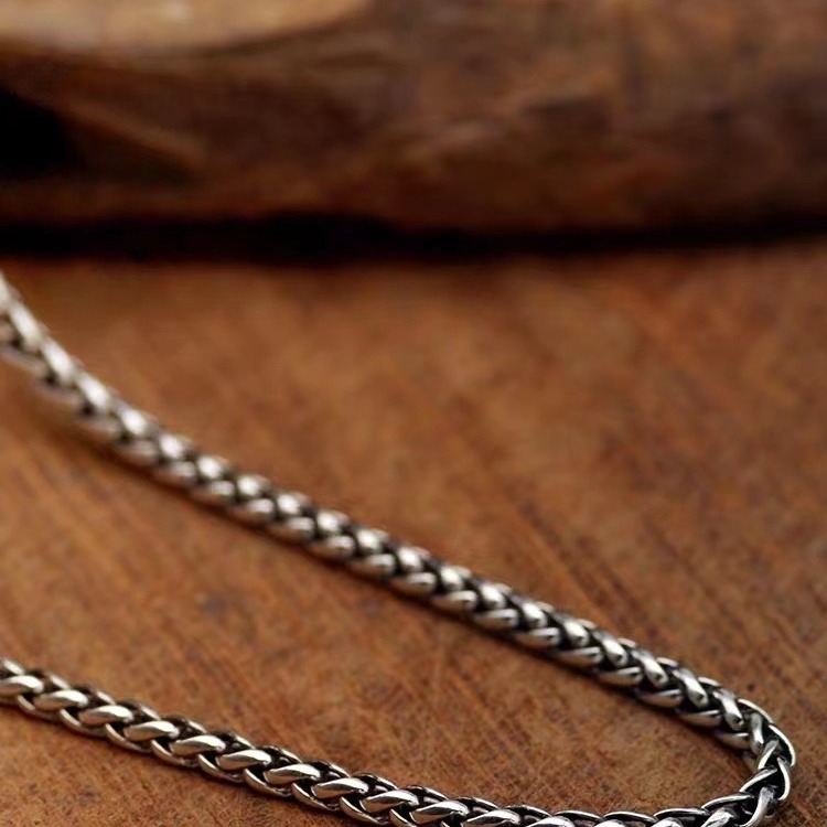 925 srebrna unisex ogrlica s vintage izblijedjelim završetkom, Dragonbone i pšenični lanac, za DIY