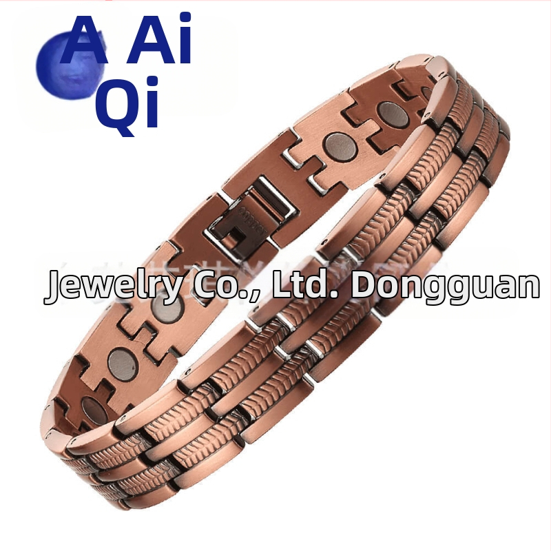 Βραχιόλι μαγνητικής θεραπείας, unisex, γεωμετρικός σχεδιασμός από χαλκό, γυαλισμένο φινίρισμα