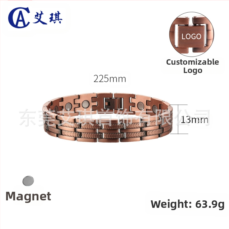 Náramok s magnetickou terapiou, unisex, geometrický dizajn z medi, leštený povrch