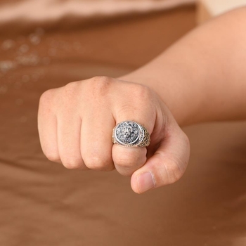 Χαλκός δαχτυλίδι με γεωμετρικό σχέδιο και διαμάντι, μοτίβο ζωικού/ζωδιακού, vintage unisex, ηλεκτροπλατίωση, μάρκα Thousand Leaves