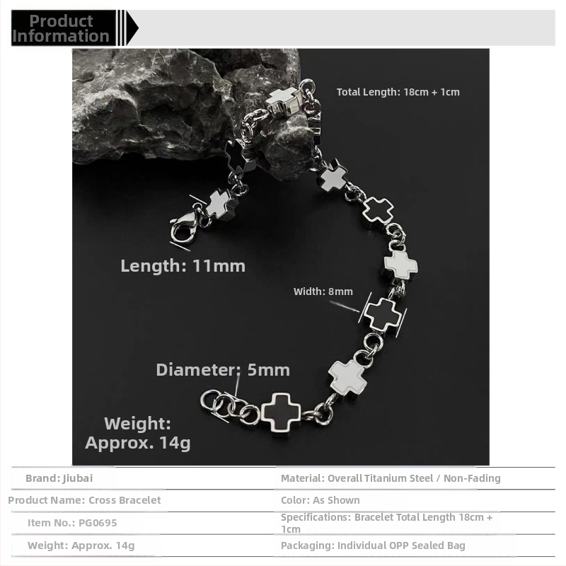 Jiubai náramok z titánovej ocele so geometrickým krížom, unisex, leštený povrch, 14,5 g