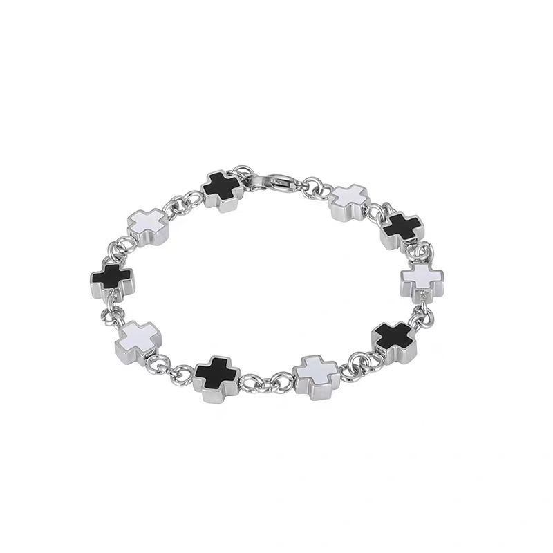 Jiubai Браслет от титанова стомана с геометричен кръст, унисекс, полирана повърхност, 14,5 g