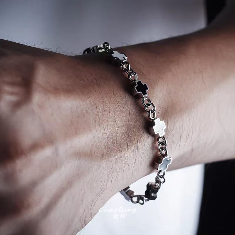 Jiubai Браслет от титанова стомана с геометричен кръст, унисекс, полирана повърхност, 14,5 g