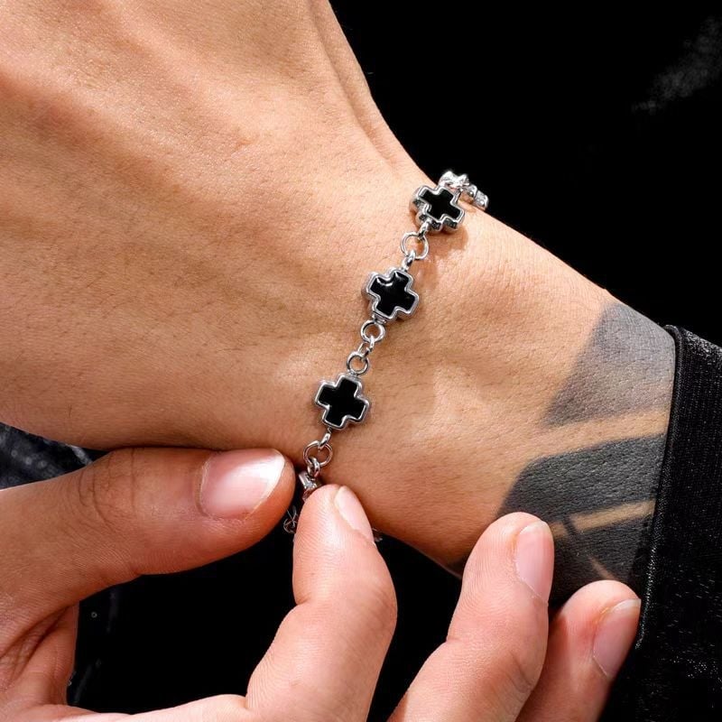 Jiubai Браслет от титанова стомана с геометричен кръст, унисекс, полирана повърхност, 14,5 g
