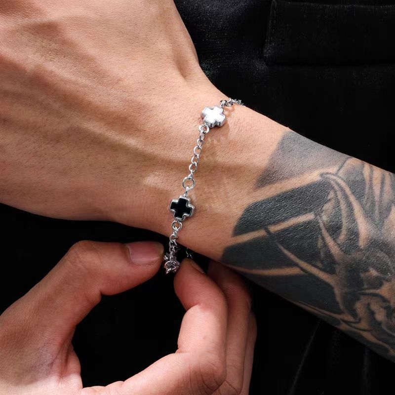 Jiubai Браслет от титанова стомана с геометричен кръст, унисекс, полирана повърхност, 14,5 g