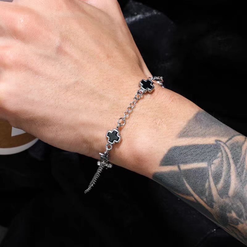 Jiubai Браслет от титанова стомана с геометричен кръст, унисекс, полирана повърхност, 14,5 g