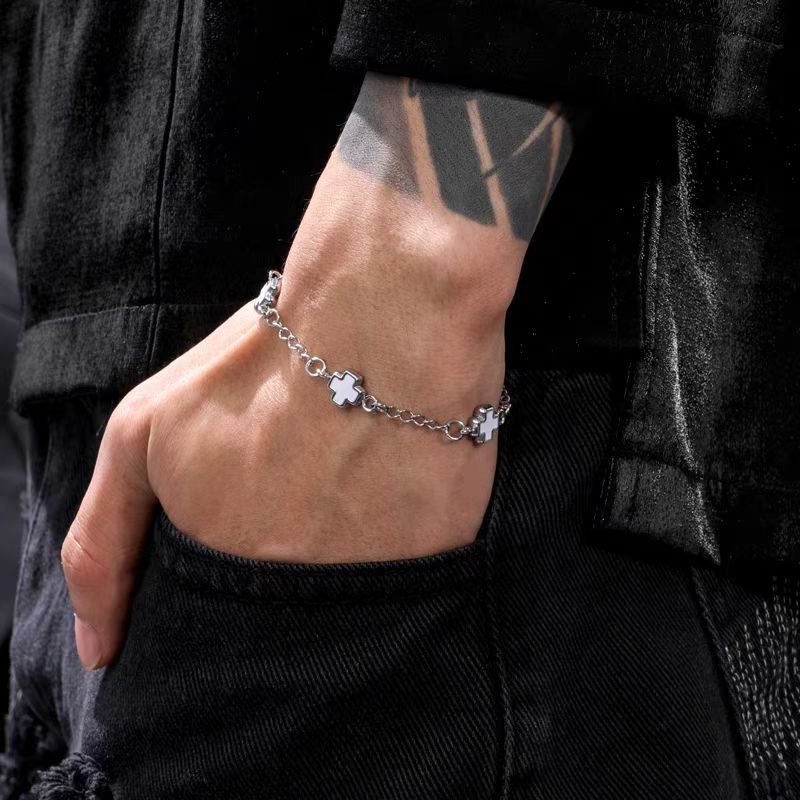 Jiubai Браслет от титанова стомана с геометричен кръст, унисекс, полирана повърхност, 14,5 g