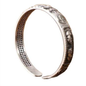 Pixiu ασημένιο βραχιόλι για άνδρες | S999 καθαρότητα | ανοιχτός σχεδιασμός | ρετρό ματ ύφος