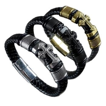 Кожено-сплавен кръстовиден аксесоар с магнитно копче — унисекс, геометрична форма, електроплакиране, Xingxu