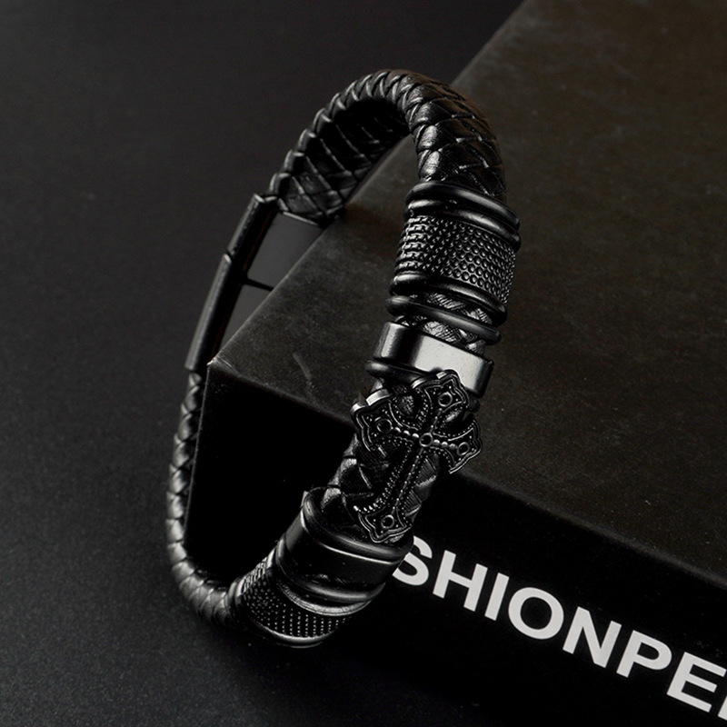 Кожено-сплавен кръстовиден аксесоар с магнитно копче — унисекс, геометрична форма, електроплакиране, Xingxu