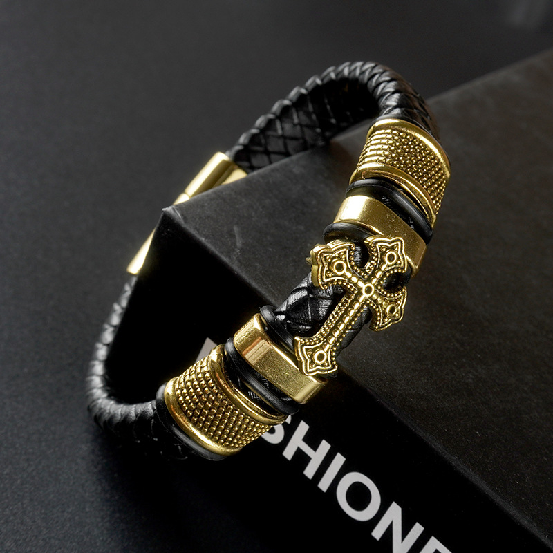 Кожено-сплавен кръстовиден аксесоар с магнитно копче — унисекс, геометрична форма, електроплакиране, Xingxu