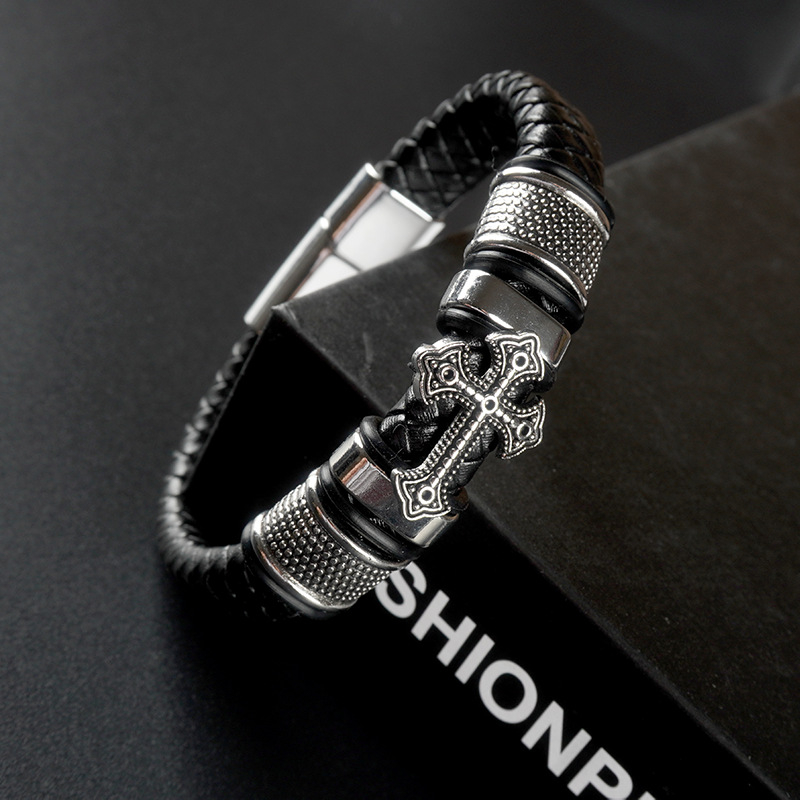 Кожено-сплавен кръстовиден аксесоар с магнитно копче — унисекс, геометрична форма, електроплакиране, Xingxu